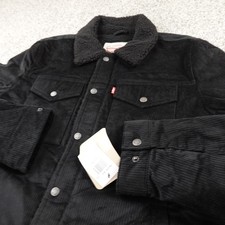 NEW Levis Jacket Mens L Black Corduroy Sherpa Lined Trucker Snap Zip Coat Work picture
