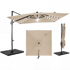 10 FT Cantilever Patio Umbrella w/32 Solar LED Lights, 360° Rotation, Easy Tilt picture