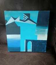 Original Vintage MCM 70s 90s Acrylic Geometric Painting on Canvas 12x12