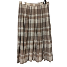 Vtg Pendleton Size 10 Beige Tan Plaid Pleated 100% Virgin Wool Midi Skirt picture
