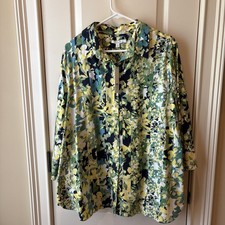 Chico's No Iron Tunic Womens 3.5  Green Floral Stretch 3/4 Sleeve NWT $99.00 picture