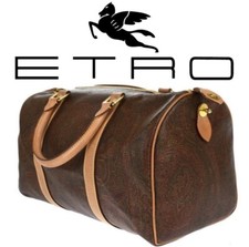 Authentic Vintage ETRO Paisley Boston Speedy  Satchel Brown Leather PVC Bag 1992 picture