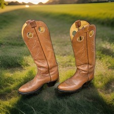 VTG Tony Lama Buckaroo 5089 Tall Tan Western Cowboy Boots Mens Sz 8D (480) VG+ picture
