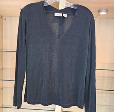 Chico's Travelers Size 1 Med Black Slinky Ribbed Knit V-Neck Long Sleeve Top picture