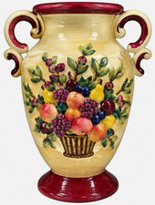 Italian Vintage Art Majolica Style Vase  Double Sided Handle Glossy Pottery Vase picture