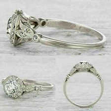 Art Deco Style Round Cut Lab Created Diamond Engagement Ring 14K White Gold FN picture
