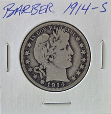 1914-S Barber Half Dollar--Fine F--50C San Francisco 90% Silver US Coin picture