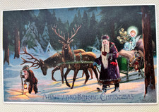 Mailick Artist Signed Santa Purple Reindeer Sleigh Antique Christmas Postcard picture