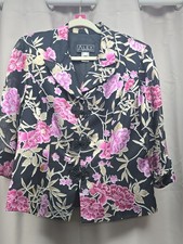 Alex Evenings Vintage Floral Black and Pink Satin Jacket picture