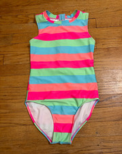 Art Class Girls One Piece Swimsuit XL 14 Regular Multicolor Striped Zipper picture