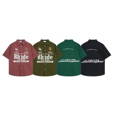 Men Women RHUDE Leisure Cotton Short Sleeve Lapel Shirt Unisex Holiday Shirt picture