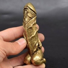Solid Bronze Copper Statue Hand Carved Penis Love Amulet Gift 80211 New picture