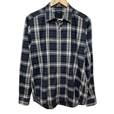 Theory Mens Zack Plaid Button Down Shirt Mens Large Blue Gray Cotton Luxury picture
