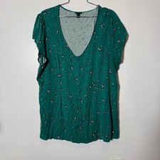 Torrid Blouse Womens 2 Green Leopard Print Lace Up Back Button Front picture