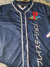PlayStation Katakana Kanji Baseball Jersey NWT Official License Pinstripe 2 XL  picture