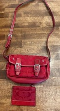 Vintage Y2K Coach Mini Field Signature Shoulder/Crossbody Red w/Wallet  6844 picture
