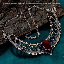 Copper Oval Red Fire Labradorite Gemstone Wedding Chain Unique Necklace Jewelry picture