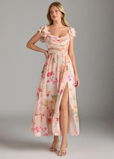Azazie Women's Anaya A-Line Chiffon Dress Abstract Bouquet Floral Size 18 NWT picture