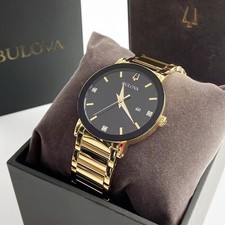 New Bulova Men Modern Futuro Black Gold Diamond Dial Quartz Watch 97D116 42mm picture