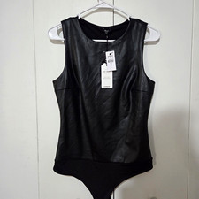 Express Body Contour Faux Leather High Neck Bodysuit Black NWT M picture