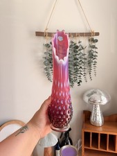 RARE MCM Fenton Plum Opalescent Hobnail 13” Swung Vase 12 Petals 67 Years Old picture