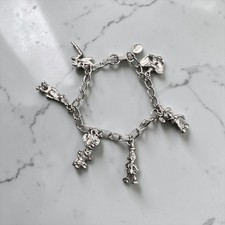 Vintage Disney 6 Charm Silver Tone Bracelet  Mickey Minnie Goofy Dumbo Donald  picture