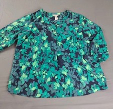 Catherines Women's Top Tunic Size Plus 2X Green Floral Long Sleeve  picture