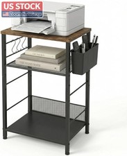 US Stock ECOLOVI Small Printer Stand 3 Tier Adjustable Shelf S Hooks Brown picture