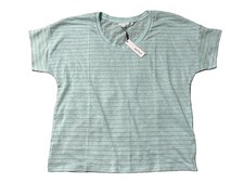 Chico’s Women’s Linen Stripe Easy Tee Top Knit Teal Waters Size 3 XL picture