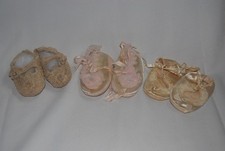 3 pairs of beautiful antique baby shoe slippers crochet satin silk ribbons picture