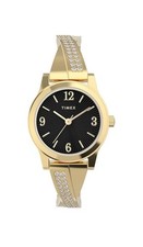 Timex Women's Goldtone Black Dial Expansion Crystals Bangle Watch TW2Y39200 picture