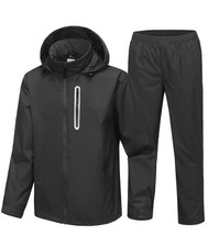 Men's Waterproof Golf Rain Suit Rain Gear Jacket and Pants Black L picture