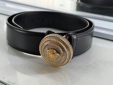 VERSACE Medusa Round Buckle Black Leather Belt Gold Silver Made in Italy picture