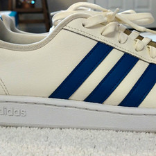 adidas Cloudfoam Comfort Men's White/Blue Lace-Up Low Top Walking Sneakers picture