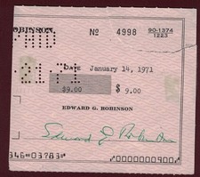 Edward G. Robinson - Signed check.   Vintage Hollywood picture