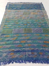 Distressed Vintage Traditional Handmade Moroccan Wool Zinc Kilim 4.8x3.1ft picture