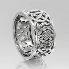 Scottish Thistle Ring - 925 Sterling Silver Celtic Knot Wedding Band Size 4-15 picture
