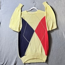 Vintage McGeorge of Dumfries Scotland Argyle Cotton Sweater Yellow Mens 44 L picture