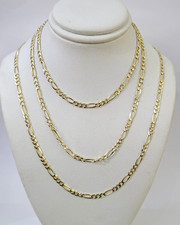 Real 14k Solid Gold Chain Figaro Link Necklace 3mm 18