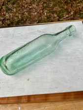Antique Aqua Hand Blown Utility Bottle Applied Collar Whittle Glass Push Up Base picture