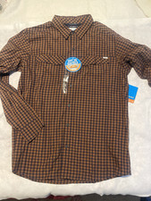 NWT Columbia Omni-Shade Mens XL Plaid Long Sleeve Shirt Brown Orange UPF 30 Vent picture