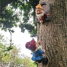 Climbing Gnome Garden Statue - Resin Dwarf with Rope for Patio Lawn picture