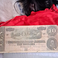 Confederate Currency $10 Paper Note - Circulated, Uncertified, Ungraded picture