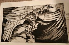  Vintage Surrealist Art Print – Human Face & Birds. Art From An Unknown Artist picture