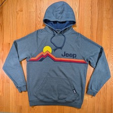 Jeep JEDCO Mens Large Hoodie Embroidered Mountain Sunset Stripe Pullover Blue  picture