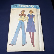 Vintage 1976 Simplicity 7218 Sewing Pattern Misses Dress Top Pants Size 10 Cut picture