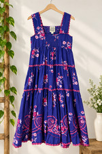 Sister Mary Size S Blue Pink Floral Tiered Maxi Dress Smocked Ric Rac Preloved picture