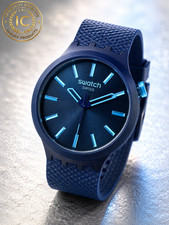 Unisex Casual Swatch Watch Polymer Dark Blue Dial Big Bold Biosourced Lacquered picture