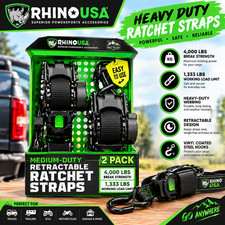 Rhino USA 1in x 10ft Retractable Ratchet Straps, 2 Pack – 403lbs Load Limit, 6lb picture
