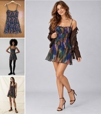 UO Moxie Multi Mesh Mini Slip Dress M Paint Stroke Runs Small Y2K Ferry Core EUC picture
